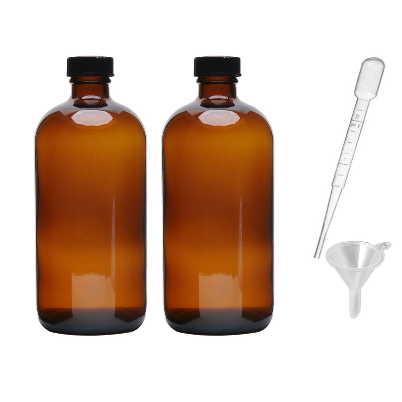 2pcs 16oz Amber Glass Boston Round Bottles with Air Tight Seal Phenolic Poly Cone Caps.Perfect Glass Containers for Secondary Fermentation,Storing condiment,Homemade Essential Oils,plant,kitchen - NewNest Australia