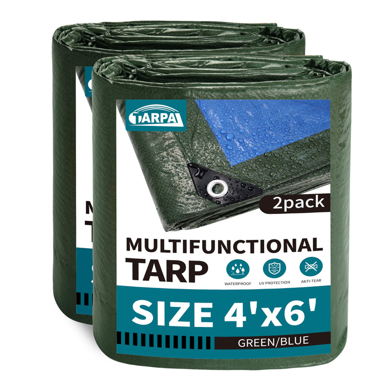 TARPAL 4x6 Green Tarp Waterproof (2 Pack) Small tarps Multipurpose Protective Cover All Purpose Poly Tarps Cover for Firewood Outdoor Furniture etc Green / Blue 4×6feet（2-pack）-Finished size