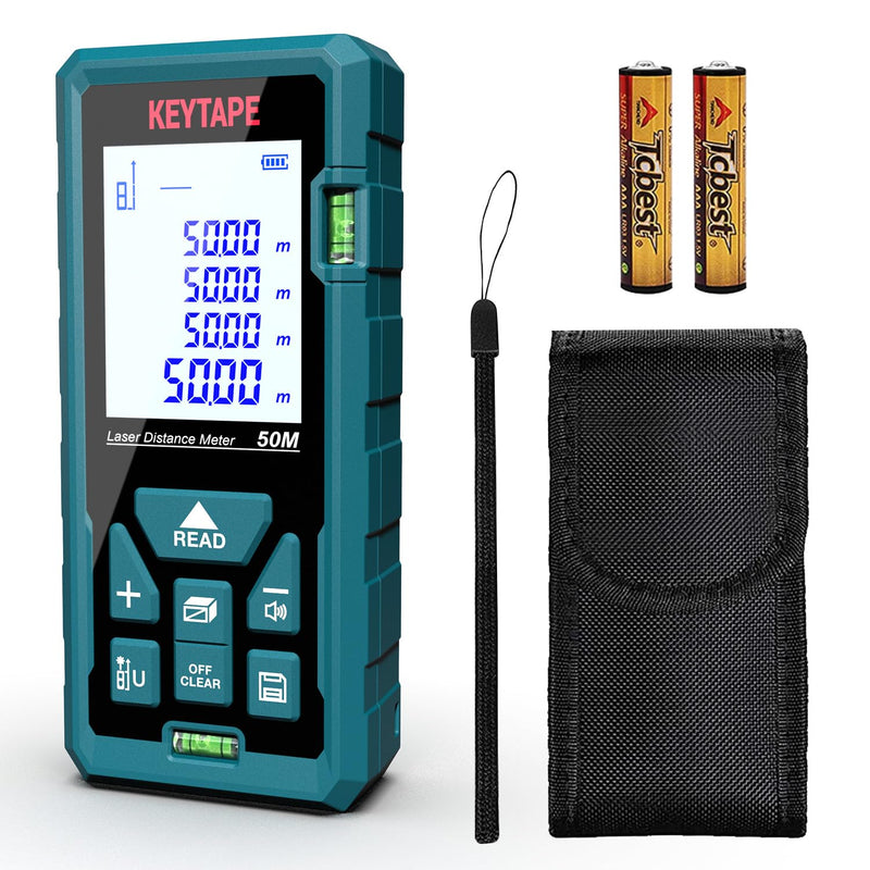 Distance Measuring Laser 165ft KEYTAPE Multifunction Measure Laser Ruler, Upgraded M/in/FT/FT+in Unit Switching Backlit LCD and Pythagorean Mode, DT50 Portable Handle Laser Distance Measurement Tool 50M/165FT