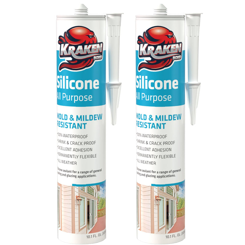 Kraken Bond RTV Gray Silicone Caulk - (2x10.1 fl.oz.) 100% Grey Caulking Kitchen and Bath, Waterproof Bathtub Caulk, Crack-Resistant Shower Caulk, 2 Pack