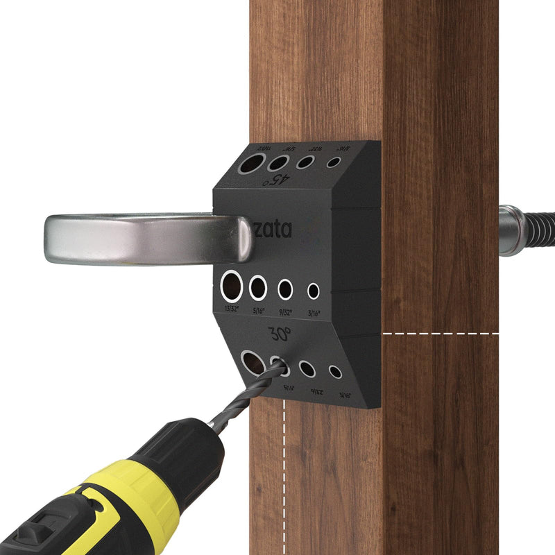 Muzata Upgraded Multi Angle Cable Railing Drill Guide Jig Fit 30 45 90 Degree Portable Drilling Template 4 Sizes for Horizontal and Angle Hole for Wood Post Lag Screw Cable Railing Kit Tool CT24