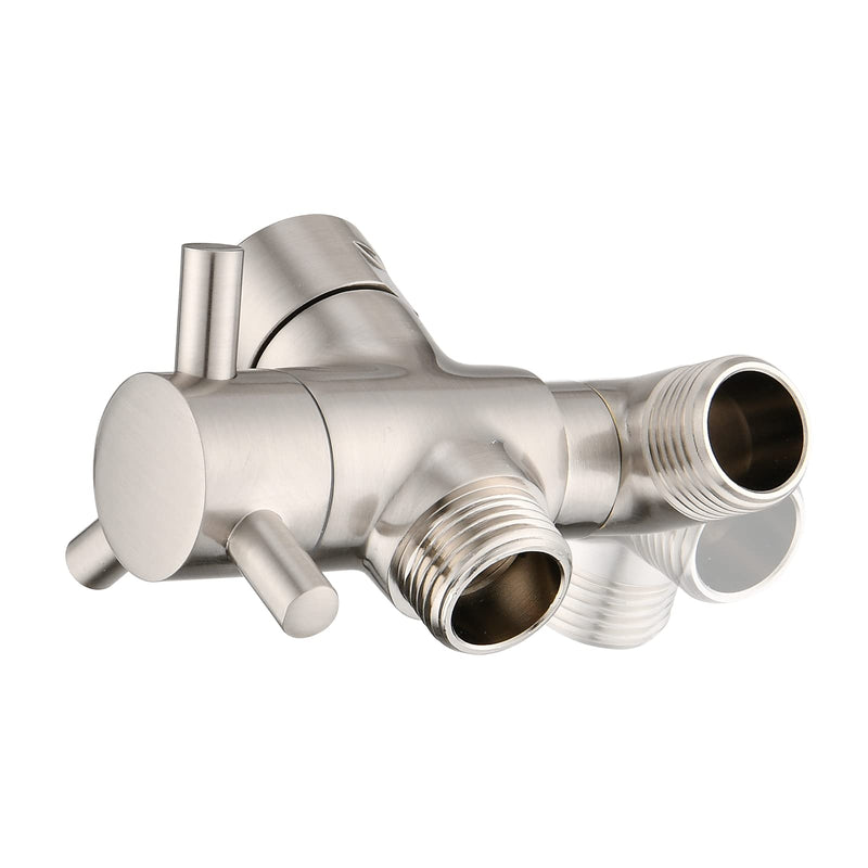 PDPBath Brass 3 Way Shower Arm Diverter Valve for Handheld Shower Head and Fixed Shower Head, G1/2 Universal Connection - Brushed Nickle Brushed Nickel