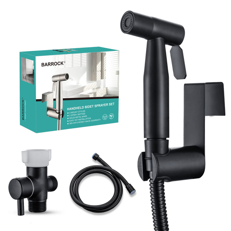 BARROCK Handheld Bidet Sprayer for Toilet, Stainless Steel Metal Made Baby Cloth Diaper Spraying Kit, Bathroom Toilet Bidet Attachment Set for Bathing Pets and Feminine Hygiene, Matte Black 1