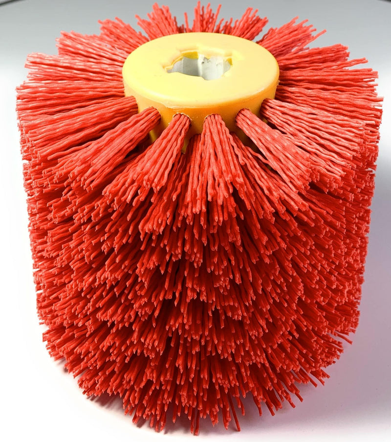 Signi Abrasive nylon bristle Burnishing Brush Drum Drawing Wheel for polishing wood (240 grit red) 240 grit red