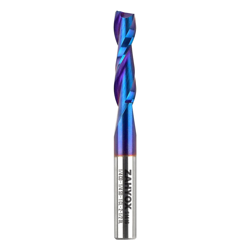 1/4 Inch Shank Upcut Spiral Router Bit, Nano Coated Solid Carbide Straight CNC End Mill for Wood, 1/4 Dia x 1 CL x 2-1/2 OVL nACo 1/4"Dia, 1"CL