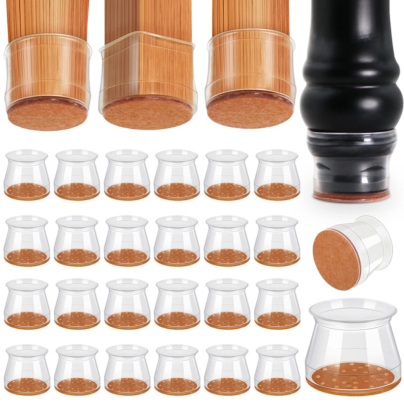 Ansible 24 Pcs Chair Leg Floor Protectors, Silicone Felt Furniture Leg Pads Caps Covers for Hardwood Floors (fit:1.3''-2'') Universal L(Fit:1.3''-2'') Clear-24pcs