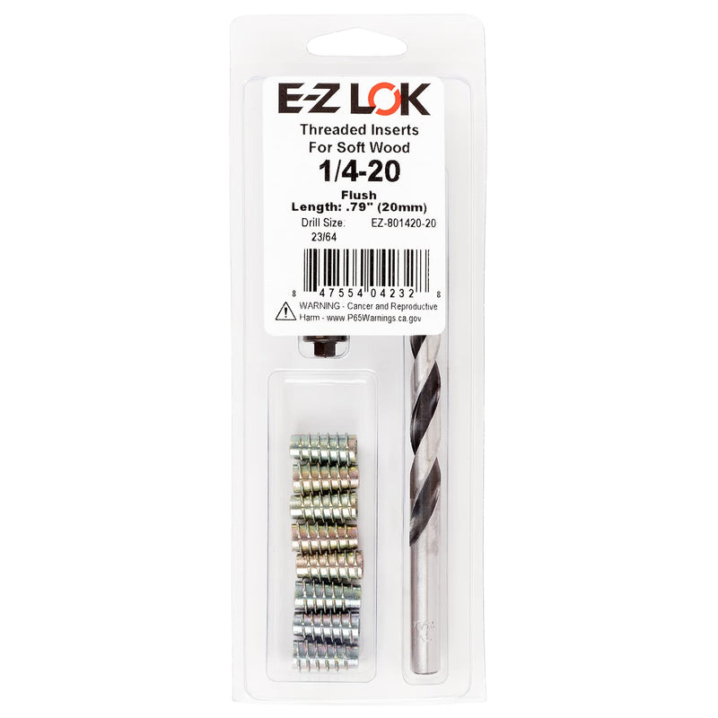 E-Z LOK E-Z Hex Thread Repair Kit for Soft Wood Flush Threaded Inserts 1/4-20 x 20mm, Drill, Installation Tool