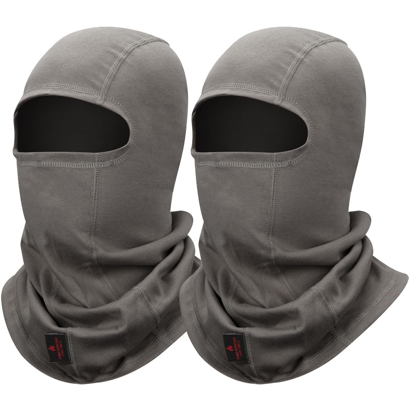 FR Face Mask for Men – Fire Resistant Balaclava Welding Head Cover, 100% Cotton Full Face Hood & Neck Protector Gray-2pack