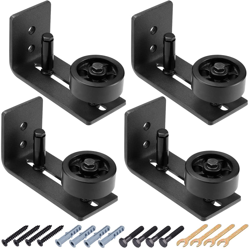 LEIFIDE 4 Pcs Sliding Closet Barn Door Floor Guide Flush Design Wall Mount Bottom Adjustable Roller Flat Non Scratch Barn Door Hardware Kit (8 Assemble Setup Options) 8 Assemble Setup Options