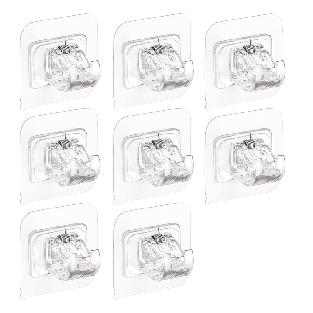 Curtain Rods Bracket No Drilling, 8 PCS Self Adhesive Curtain Rod Holders Nail Free Adjustable Curtain Hangers for Home Bathroom Kitchen and Hotel Use (Transparent) - NewNest Australia