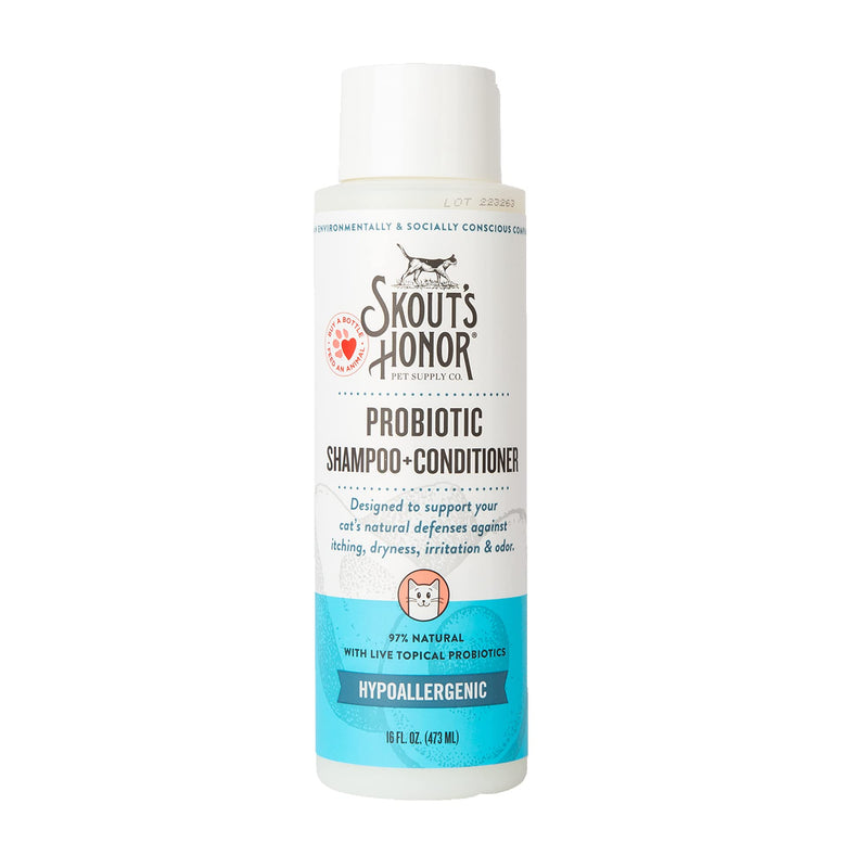 SKOUT'S HONOR Probiotic Cat Shampoo & Conditioner with Avocado Oil & Omega-3s, 97% Natural, Paraben & Sulfate-Free, Cruelty-Free, 16oz, Fragrance Free Shampoo & Conditioner- Frangrance Free - PawsPlanet Australia