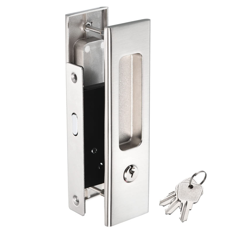 PATIKIL Sliding Door Lock Invisible Recessed Handle Latch Pocket Door Lock Sliding Door Lock with Keys for Sliding Barn Wood Door Furniture Hardware, Silver