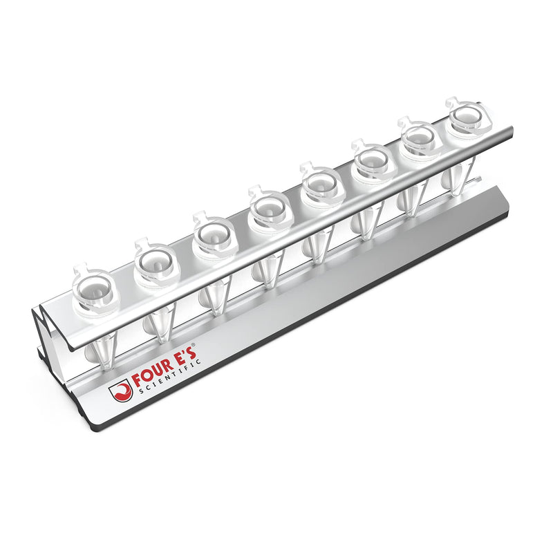 4E's USA Magnetic Bead Rack Separator with Removable Magnet - Aluminum Magnetic Separator for Purification of DNA, RNA Holds 8 (1.5 mL) Eppendorf Tubes, Microcentrifuge Tubes 8 x 1.5ML
