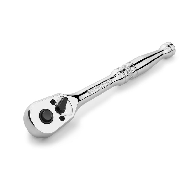 WORKPRO 1/4-Inch Drive Ratchet, Quick-Release Reversible Ratchet Wrench, 72-Tooth 1/4 Drive Ratchet Handle, Chrome Alloy Made, Cr-Mo Head, Full Polished 1/4"