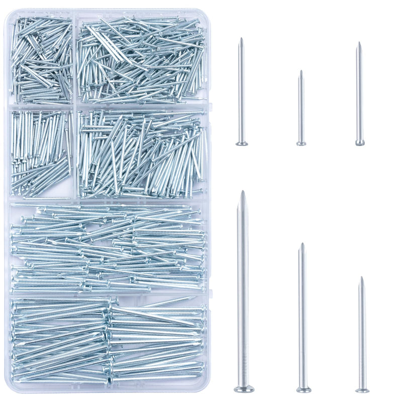KURUI 700pcs Hardware Nails for Hanging Pictures Assorted Kit, Up to 2"-Long Picture Hanging Nails for Wall Drywall Wood, Finish Nails Assortment Kit, 640 Frame Nails and 60 Small Finishing Nails 700Pcs Galvanized Nails