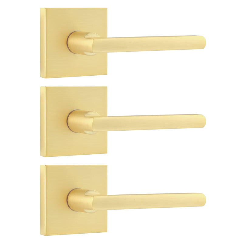 Leydebong 3 Pack Single Sided Gold Heavy Duty Door Lever Dummy Door Handle Set Door Hardware, Door Handles, Interior Door Handles Dummy Door Lever without Lock and Key