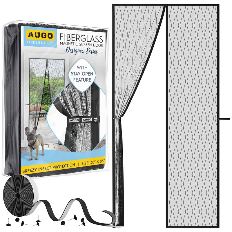 AUGO Magnetic Fiberglass Design Screen Door - Self Sealing, Heavy Duty, Hands Free Mesh Partition Keeps Bugs Out - Door Screen Magnetic Closure - Patent Pending Keep Open Feature - 38 Inch x 83 Inch Fiberglass Designed 38" x 83"