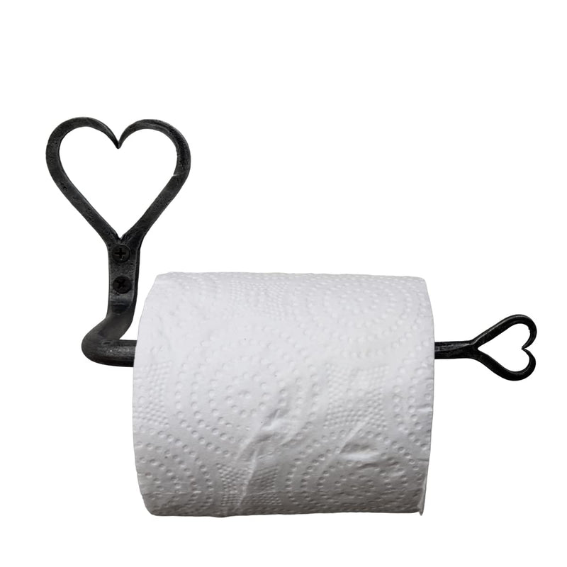 Living Ideas Hand Forged Metal Heart Shape Wrought Iron Wall Mounted Toilet Paper Holder - Blacksmith Handmade, Classic Look, Antique Finish