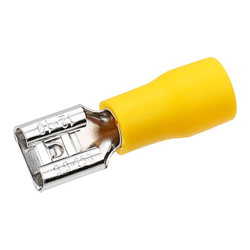 200 Pcs Yellow Female Quick disconnects Vinyl Insulated Spade Wire Connectors, Electrical Crimp Terminal 12-10 AWG (6.3mm) Yellow(12-10 AWG)