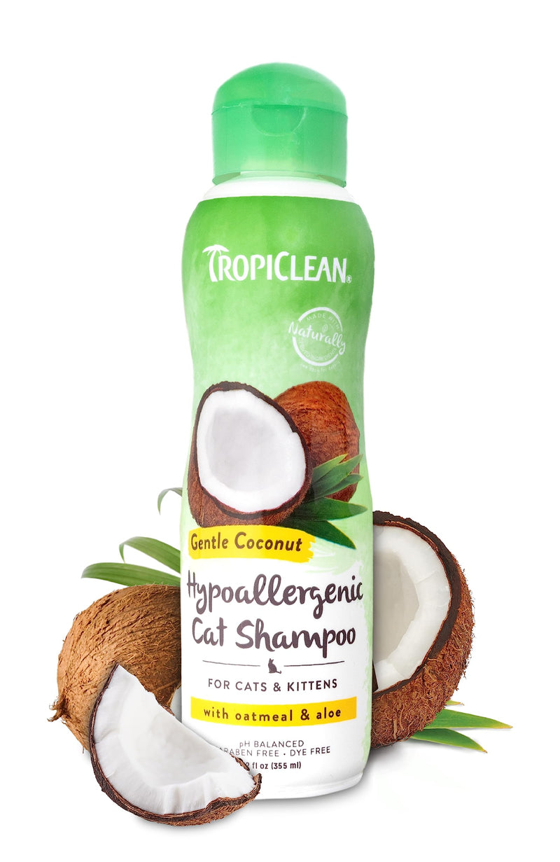 TropiClean Coconut Hypoallergenic Cat Shampoo | Gentle Kitten Shampoo for Sensitive Skin | Natural Shampoo Derived from Natural Ingredients | Made in The USA | 12 oz. Gentle Coconut - PawsPlanet Australia