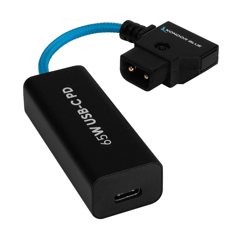 KONDOR BLUE | 6 Inch D-Tap to Female USB-C PD Power Delivery Cable, 2-Way | 65W Fast Charge, 5V 9V 12V PD, Smart Reverse Polarity Protection for Camera Rigs | Blue