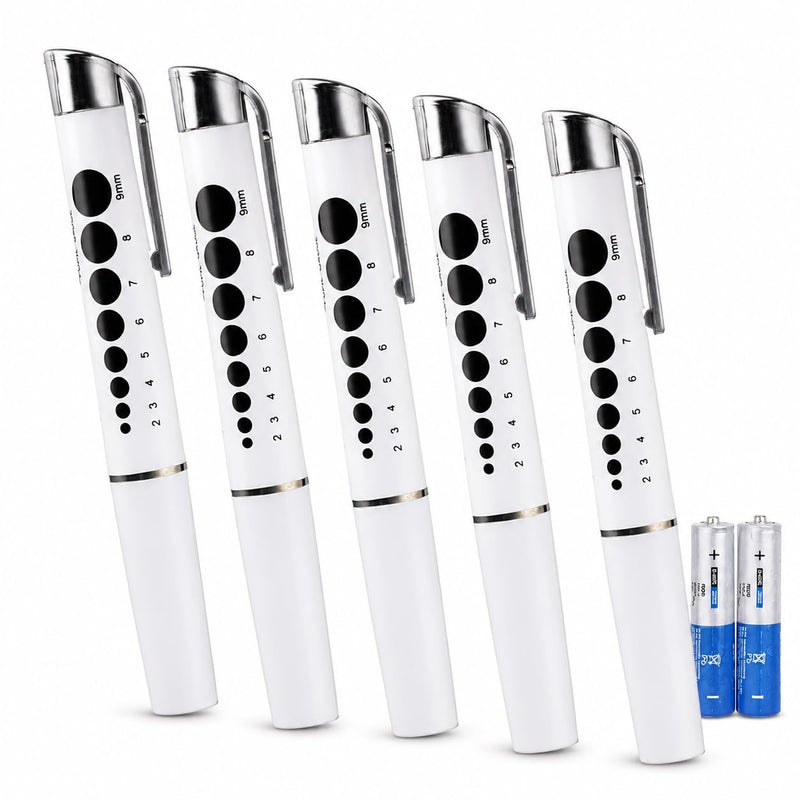 NOVAMEDIC NM-9314-5 5 Pack LED Pen Lights with Pupil Gauge, Reusable Medical Diagnostic Penlights for Doctors, Nurses, EMTs and Nursing Students, White, Batteries Included