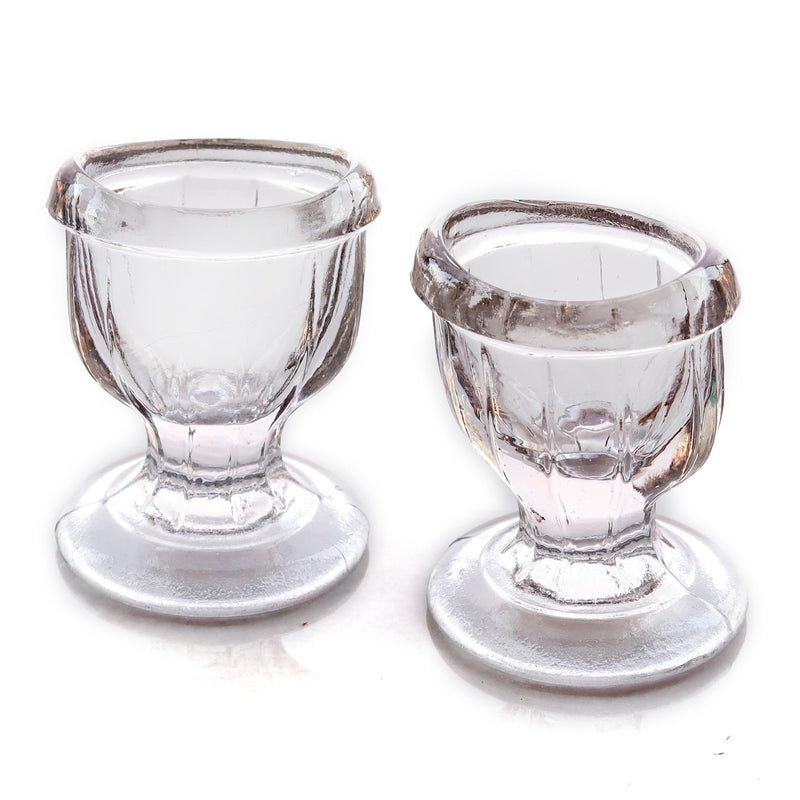 Glass Eye Wash Cups (Set of 2) with Storage Container | Eye Cleaner Solution for Tired Eyes, Eyestrain, Makeup, and Dust | Eye-Shaped Rim for Eye Rinse and Cleansing - Transparent