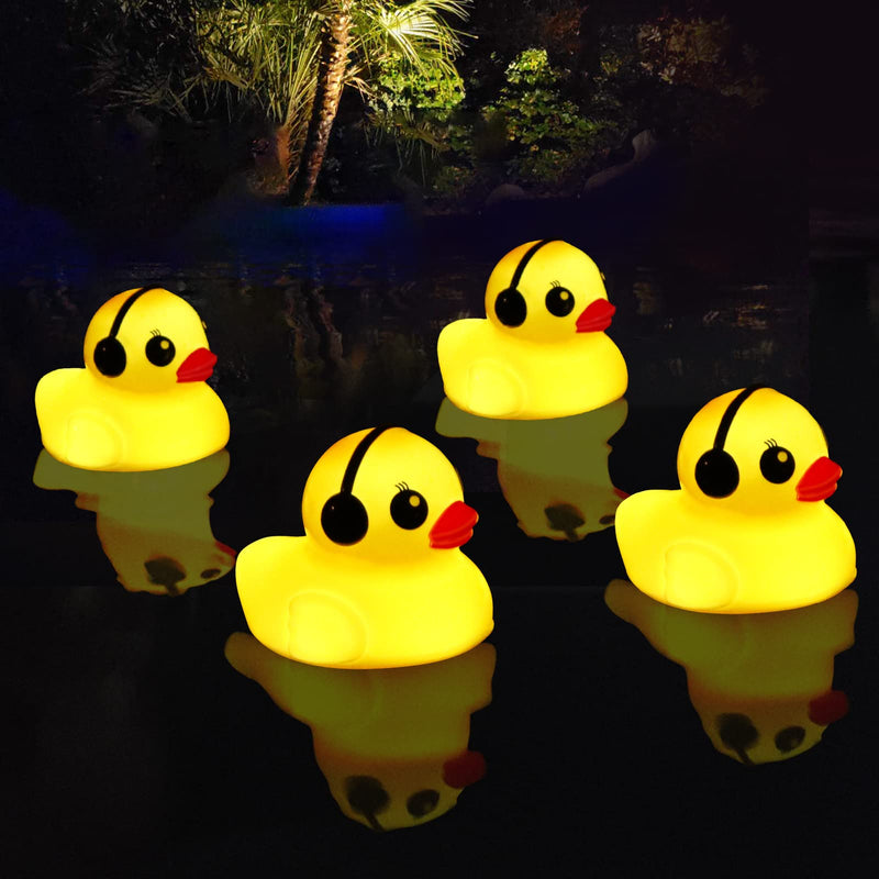 Solar Floating Pool Lights, 3" Duck Floating Pool Lights Solar Powered, IP68 Waterproof Glow in The Dark Pools Light That Float for Patio, Pond, Spa, Hot tub, Garden Party Decor - 4PCS 4