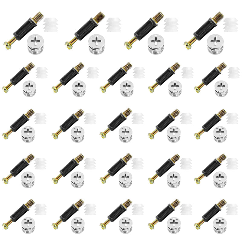 BokWin 24 Set 35mm Cam Lock Screws for Furniture,3 in 1 Cam Lock Fasteners,Cam Fitting with Dowel and Pre-Inserted Nut for Cabinet Drawer Connecting