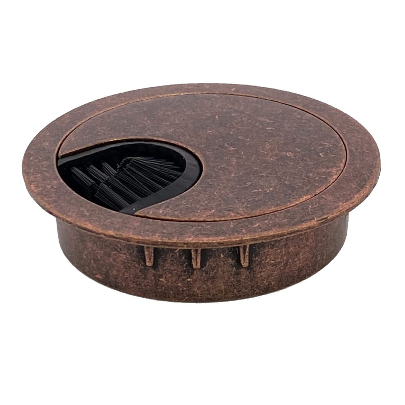 Antique Copper Metal Cable Grommet | 2 Piece "Lock in" Feature with "Brush" Opening for Management of Office & Computer Desk Wires | 60mm (2 3/8") Hole Opening | 1 Pack 1 Grommet Antique Copper