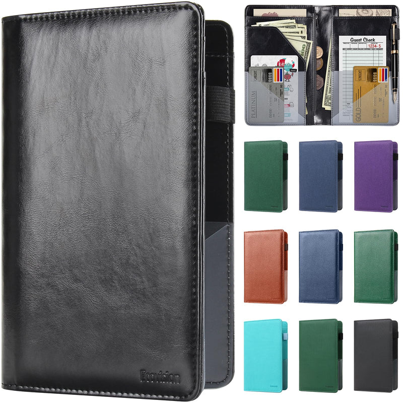 EcoVision Server Books for Waitress,Leather Waiter Book with Zipper Pocket, Server Booklet Restaurant Waitstaff Organizer, Serving Book Guest Check Book Holder Money Pocket Fits Server Apron (Black) Black - NewNest Australia