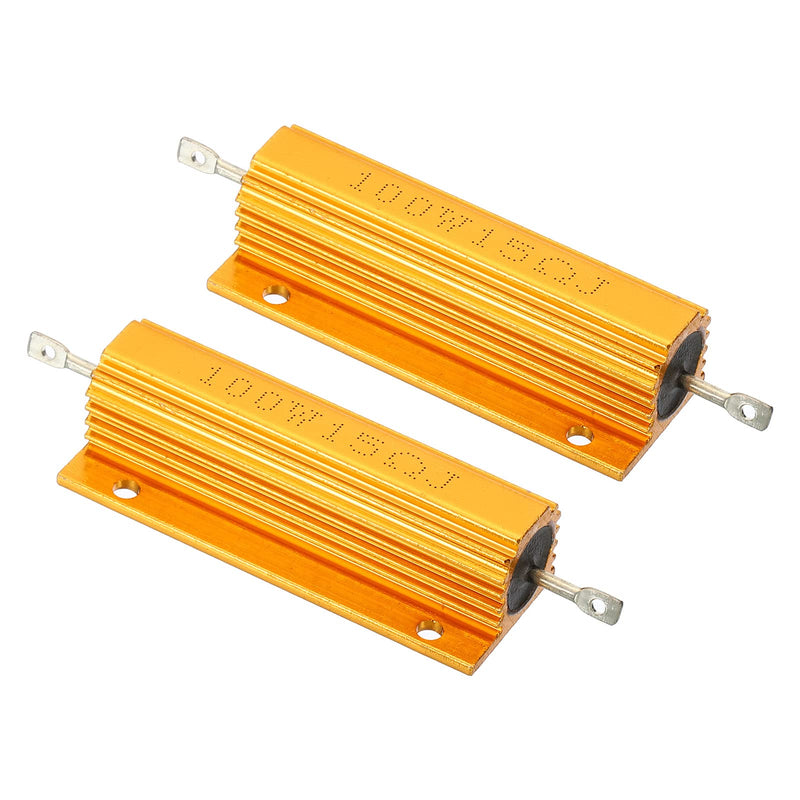 PATIKIL 100W 15 Ohm Aluminum Shell Resistor, 2 Pack Aluminum Housing Resistor Housed Case Wirewound Resistors Screw Tap Power Resistor, Golden