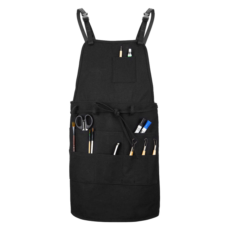 MyLifeUNIT Artist Apron, Adjustable Painting Apron with 10 Pockets for Arts and Craft, Black Canvas Pottery Apron for Women Men