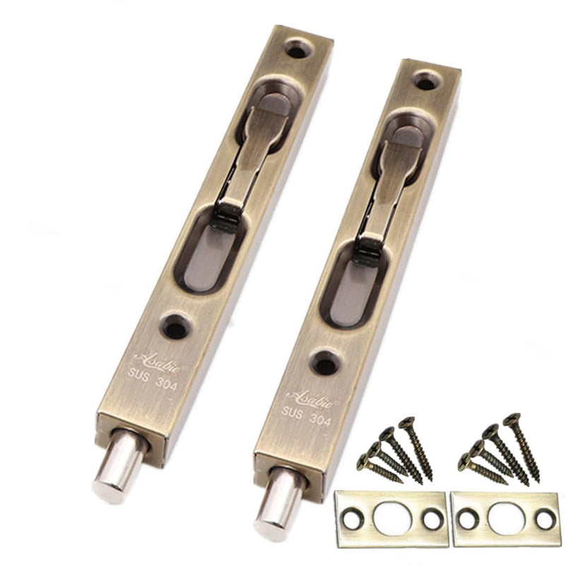 szhdxsy 304 Stainless Steel 6 inch(15cm) Security Double Door Lever Action Flush Bolt Latch, French Door Slide Bolt Lock, Bronze (2-Pack)