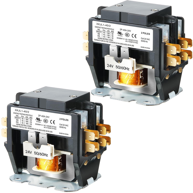 Dreyoo 2 Pcs 24V Coil 40A 2 Pole Air Conditioner Contactor, UL Certified HVAC Motor Contactor, Air Conditioner Replacement Relay, Compatible with C230b, Heat Pump, Refrigeration Systems