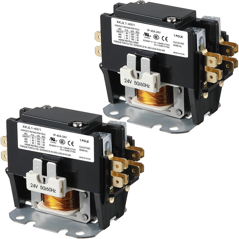 Dreyoo 2 Pack 24V Coil 40A 1 Pole Air Conditioner Contactor, UL Certified Carrier HVAC Motor Contactor, Air Conditioner Replacement Relay, Compatible with C230b, Heat Pump, Refrigeration Systems