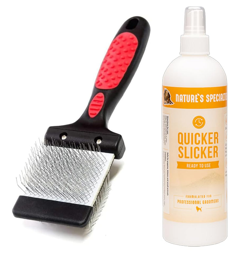 RYAN'S PET SUPPLIES Double Sided Flex Slicker Brush, Firm, Small - Quicker Slicker Detangling and Conditioning Spray, Ready to Use, 16 oz - PawsPlanet Australia