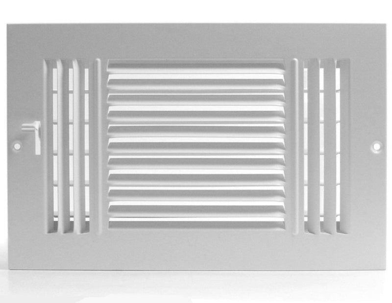 8"w X 4"h 3-Way AIR Supply Grille - Vent Cover & Diffuser - Flat Stamped Face - White [Outer Dimensions: 9.75"w X 5.75"h] 8 x 4 - 3Way