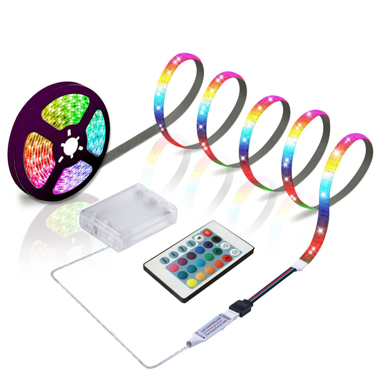 LED Strip Lights Battery Powered, 24 Keys Remote Control Light Strip for Parties, DIY Indoor Decoration, 6.56ft/2m 1 Pack