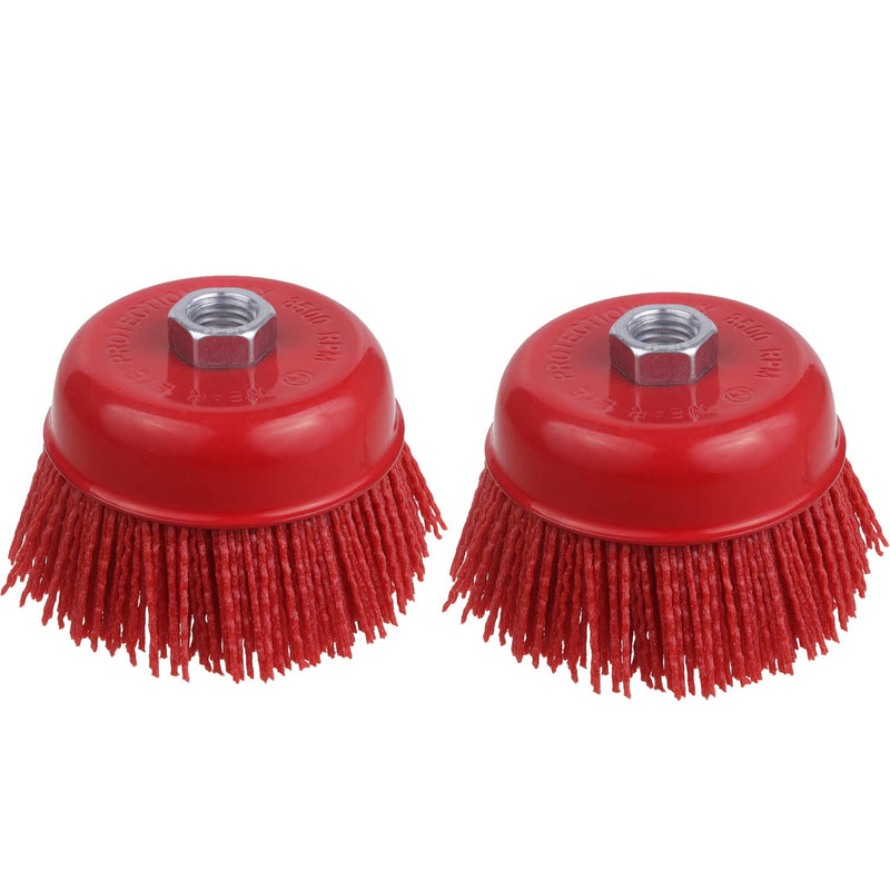 4 Inch Abrasive Filament Nylon Cup Brush for Angle Grinder, 5/8" 11 Thread, Nylon Wheel Brush for Grinders -Remove Rust, Corrosion, Paint, for Surface Pre-Treatment of Various Metals (2 Pack) 2 Pack
