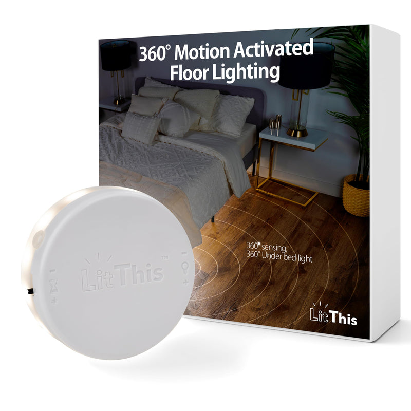 Under Bed Lights Motion Sensor Patented 360° motion activated night light for under bed light. – No Installation, easily positioned, dimmable, auto on/off.