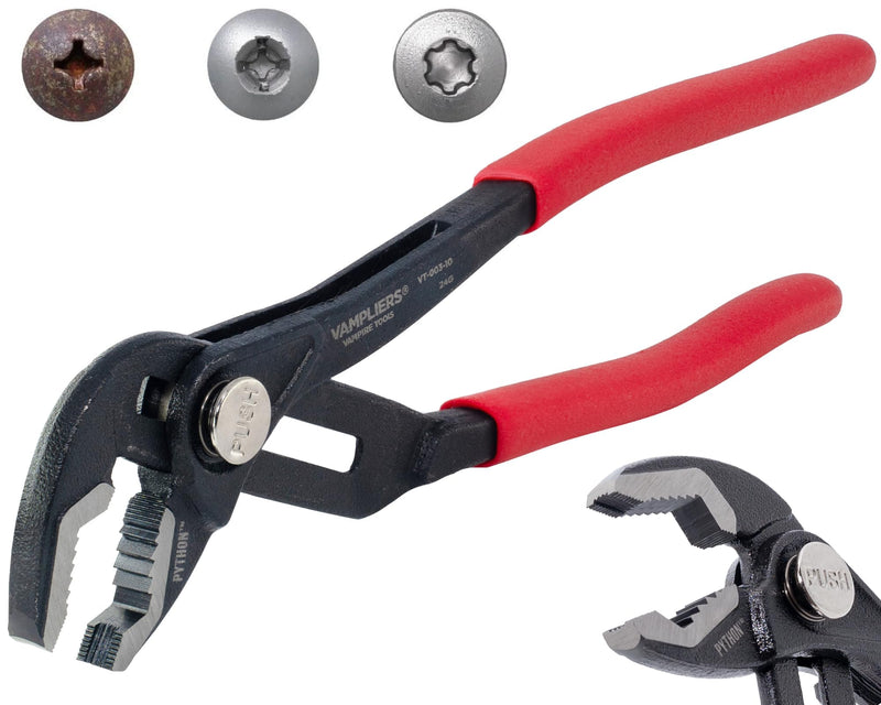 VAMPLIERS PYTHON 10" Plumbers Slip Joint Pliers Water Pump Pliers Quick Adjusting Groove Joint with Unique Screw Extractor Jaws