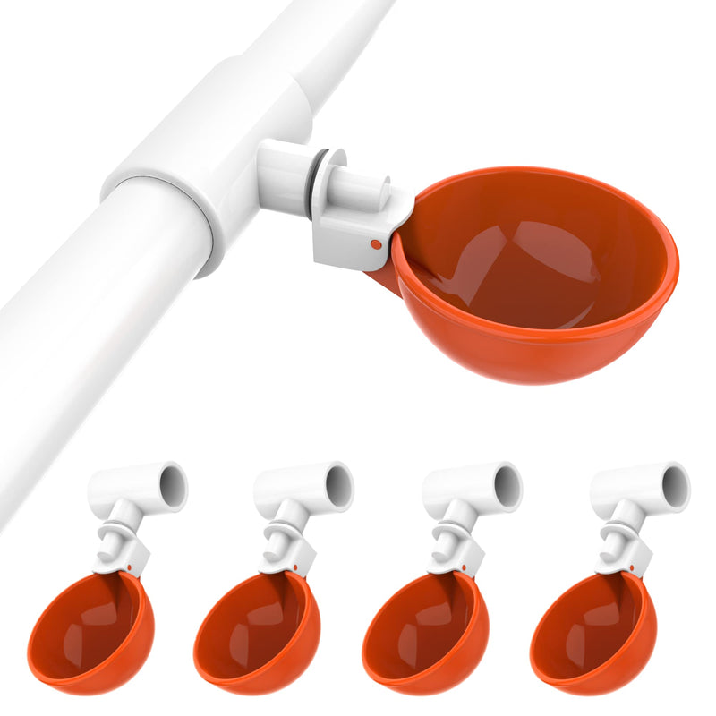 Lil'Clucker 5pc Large Automatic Chicken Waterer Cups with 1/2" PVC Tee Fittings - Chicken Water Cups, Chicken Water Feeder, for Chicks, Duck, Goose, Turkey - Poultry Waterer Feeder Kit - (Orange) - NewNest Australia