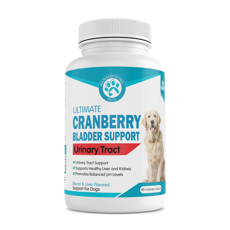 Wanderfound Pets Ultimate Cranberry Bladder UTI Support Supplement for Dogs - Dog Urinary Tract Infection Incontinence Formula with Cordyceps Mushroom - Bacon & Liver Flavor - 90 Chewable Tablets - PawsPlanet Australia