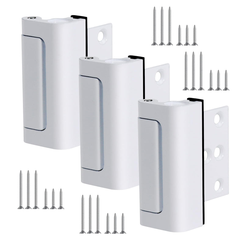 Home Security Door Lock, Childproof Door Reinforcement Lock for Inward Swinging Door, Door Locks for Kids Safety to Prevent Unauthorized Entry (White, 3 Pack) White