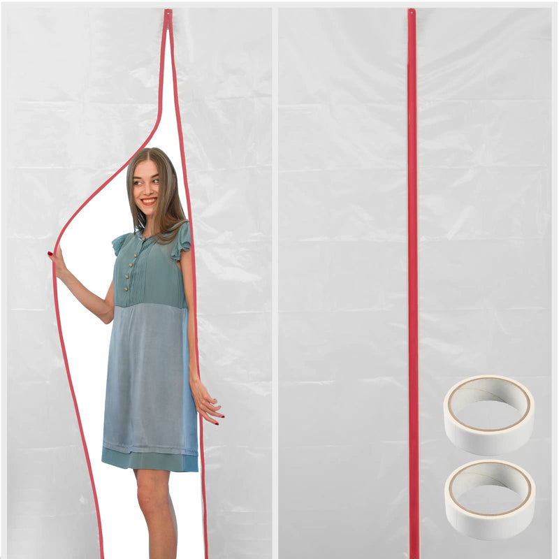 (2-Pack) 4 ft x 7 ft Plastic Zipper Door Dust Protector (Red Zippers) - Heavy-Duty Plastic Sheeting with Zipper Door Dust Protection - Easy to Install and Remove - Includes 3 cm x 10 m Gaffer Tape 2