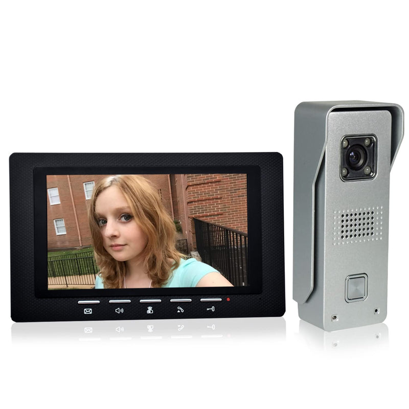 Video Intercom System, 7 Inches Monitor Wired Video Doorbell with Monitor Kits, IR Night Vision Camera Support Unlock, Monitoring, Dual-Way Intercom for Home Villa House Office Apartment Silvery