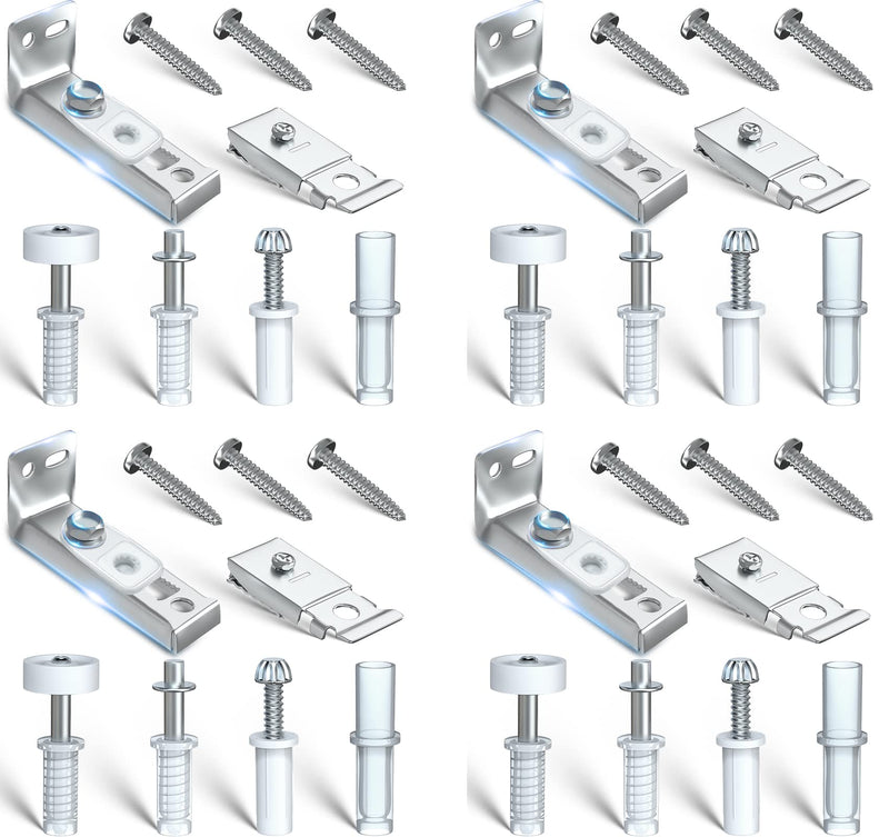 Bifold Door Hardware Repair Kit - 4 Packs Bi-fold Sliding Closet Doors Replacement Parts Include Top & Bottom Bracket, 3/8" Pivot, 7/8" Guides Wheel, for Folding Pocket Door Accordion 4 Pack Sliver