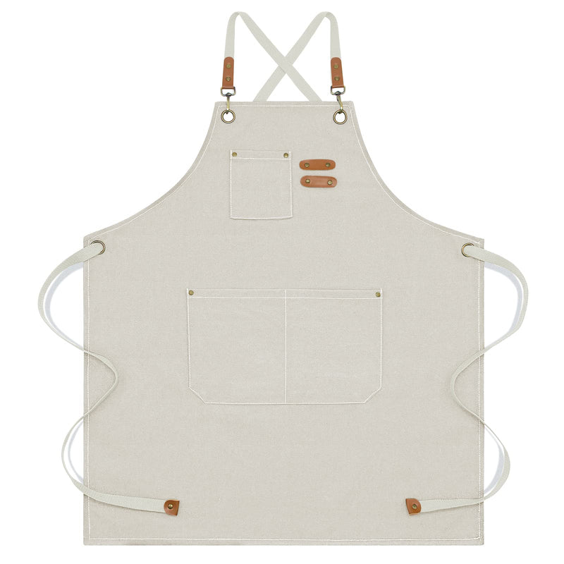 Aprons for Women and Men, Kitchen Chef Apron 6 Pockets Water-Resistant for Cooking BBQ working 27 x 30.3 IN Beige