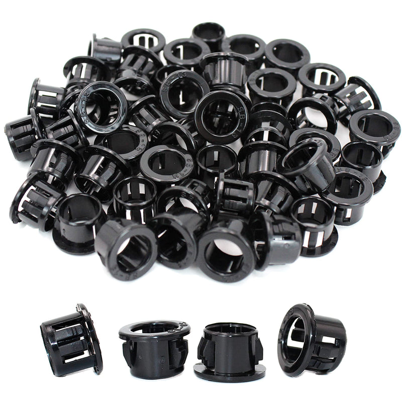 1/2"(13mm) Black Snap-in Knockout Insulating Bushing Grommets, Plastic Cable Hole Grommets for Wiring, Round Nylon Snap in Locking Electrical Wire Cord Hose & Tubing Bushings Grommets, 50pcs SB-13, 1/2"